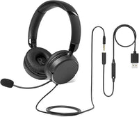 Amazon Basics, auriculares supraaurales con cable, micrófono ajustable, conexión de 3,5 mm, control por cable con USB-A, plegables, para oficina, teléfono inteligente, computadora portátil, negros