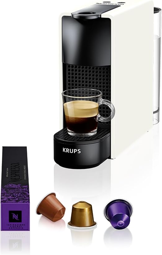 Nespresso Krups Essenza Mini XN1101PR5 - Cafetera Monodosis de Cápsulas Nespresso, Compacta, 19 Bares, Apagado Automático, Color Blanco
