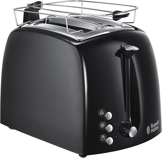 Russell Hobbs Textures Plus Broodrooster Zwart, Extra Brede Sleuven, Hoogglans, Chromen Accenten, Variabele Instellingen, 22601-56