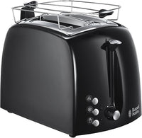 Russell Hobbs Textures Plus Broodrooster Zwart, Extra Brede Sleuven, Hoogglans, Chromen Accenten, Variabele Instellingen, 22601-56
