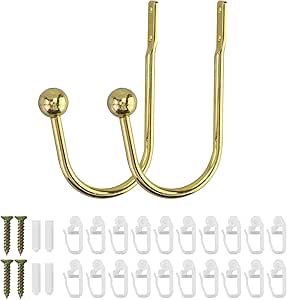 2 unidades de cortinas con forma de U doradas con 20 deslizadores de cortina, alzapaños de metal para colgar en la pared, en forma de U, soportes para cortinas en forma de U, para salón o dormitorio