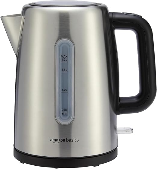 Amazon Basics Hervidor de agua eléctrico portátil de acero inoxidable - 1.7 Litros, Plateado