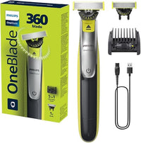 Philips OneBlade 360 - Maquinilla de Afeitar Híbrida, Barbero Eléctrico y Afeitadora, 2 Cuchillas 360, Peine-Guía Ajustable 5 en 1 (modelo QP2734/30)