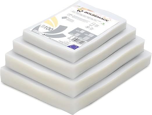 Bolsas de Vacío Gofradas COMBO HOGAR 4 tamaños: 150x200mm - 170x250mm - 200x200mm - 200x300mm (25 uds. cada tamaño) | Bolsas de vacío para alimentos | Para todo tipo de envasadora al vacío | Sin BPA