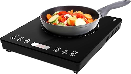 Cecotec Placa de Inducción Portátil 1 Fuego Full Magma Slim. 2000W de Potencia en 8 Niveles, Diseño en Cristal de Alta Resistencia, Display Táctil, Temporizador, Fácil Limpieza