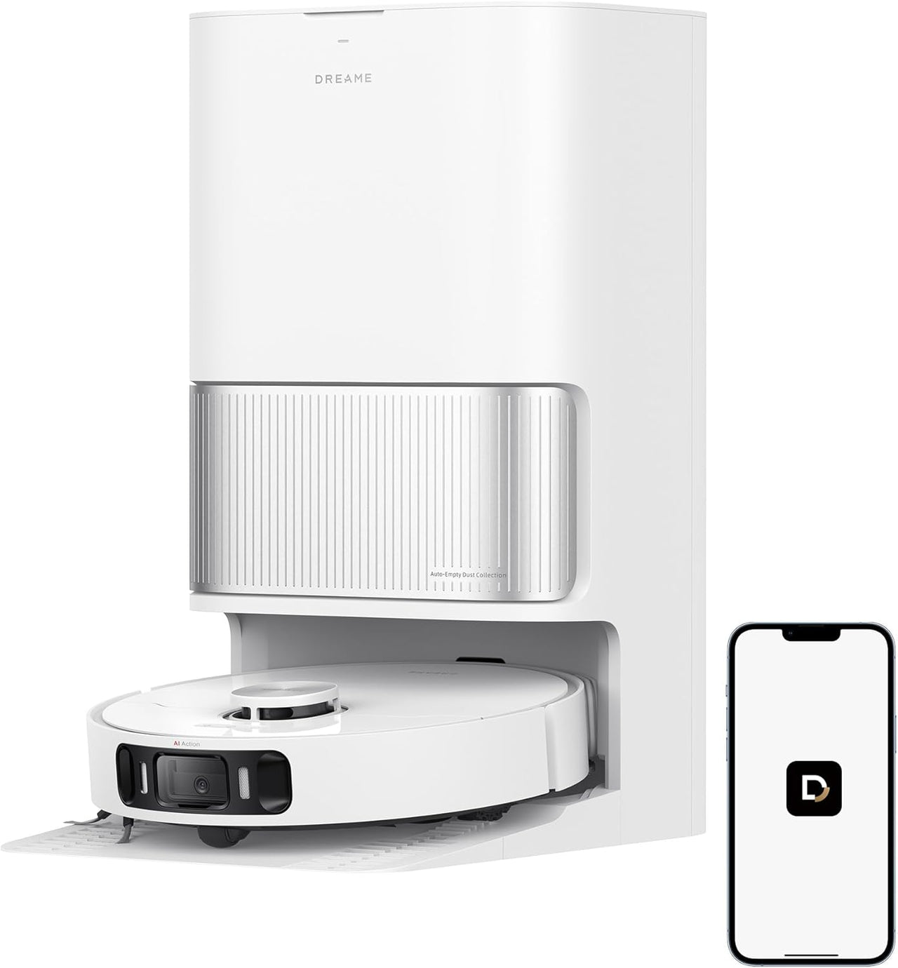 DREAME L40 Ultra Ae Robot Aspirador con 19,000 Pa de Succión, Cepillos y Mopa de Alcance Flexible, Elimina La Suciedad Húmeda y Seca, La Estación Todo En Uno Vacía el Polvo, Blanco