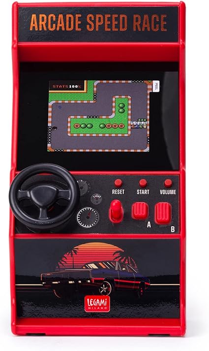 Legami- Mini Videogioco Arcade Speed Race, Include 30 Giochi, Lingua Inglese, con Luci e Suoni, 3 Batterie AA Non Incluse, 8,5X26 cm, Schermo 2,4", RAC0001
