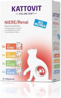 Kattovit Kidney/Renal Multipack | 12 x 85 g | Alimento dietético Completo para Gatos con 4 sabores Diferentes en una Bolsa Fresca | para apoyar la función renal