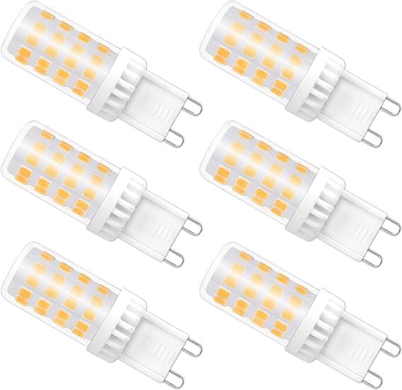 Bombillas G9 LED 5W Luz Fría 6000K, 450LM, 51 SMD LEDs, G9 40W 50W Halógena Equivalente, AC 230V, Bombilla LED Casquillo G9 Fría para Luz Espejo de Baño, No Regulable, 6 piezas