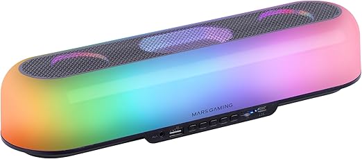 Mars Gaming MSB-Orb, Altavoz Portátil + Barra de Sonido 20W, Iluminación Orbilight RGB 360º, Soundbar con Sistema de Triple Driver, Altavoces Gaming Bluetooth 5.3 / USB/MicroSD/AUX/FM, Negro