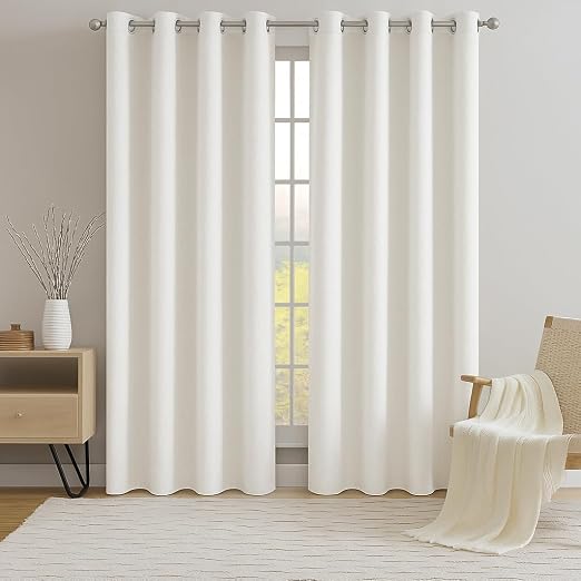 Miracle Home. Cortina Moderna y Elegante de 1 Pieza con Ojales para salón y Dormitorio, Gingo Blanco. 200 (Ancho) X 260 (Largo) centímetros
