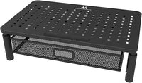 Maclean MC-947 Soporte Ergonómico para Monitor/Portátil con Cajón, Tamaño de Pantalla de 13 a 32 pulgadas, Altura Ajustable, Superficie Perforada