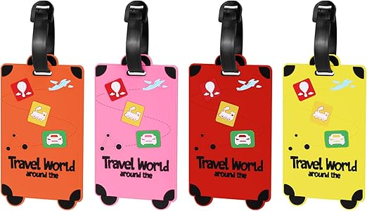 Alyvisun 4 Unidades Identificador de Maletas, Silicona Etiqueta Maleta Viaje, Etiquetas para Maletas con Tarjeta de Identificación Impermeable, Etiquetas para Maletas Facturadas (Color oscuro)