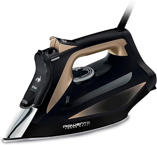 Rowenta Focus Excel Placha de vapor vertical 2700 W, golpe de vapor 180 gr/min, vapor continuo 45 gr/min, suela Microsteam Laser 400, antigoteo, función Eco, ahorro energía, Negro Marrón