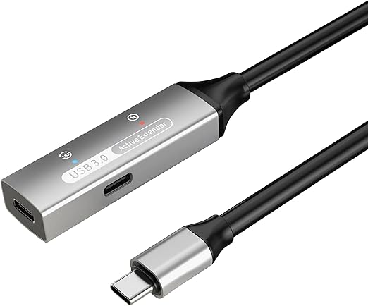 PREMIUMCORD Cable de Extensión USB-C Activo con Repetidor 10m, Conector Hembra a Macho Tipo C, USB 3.2 Gen 1 SuperSpeed 5Gbit/s, Doble Blindaje, Carcasa de Aluminio, Color Negro, Longitud 10m
