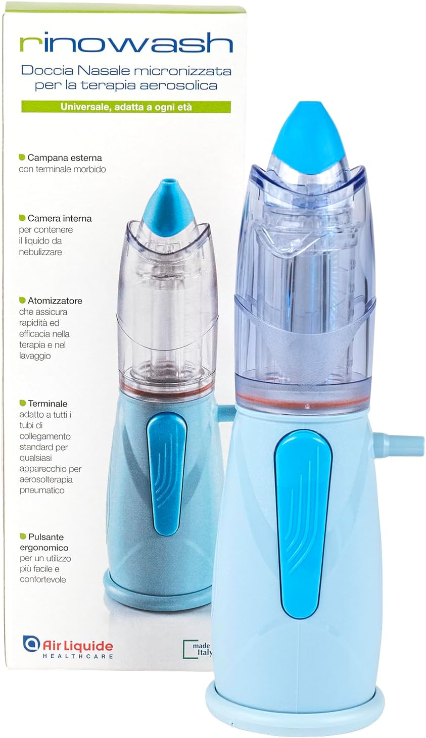 Air Liquide Healthcare, RINOWASH, Doccia Nasale Micronizzata per la Terapia Aerosolica delle Vie Aeree Superiori, Adatto per Adulti e Bambini, Trattamento Rapido, Sicuro ed Efficace