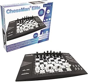 Lexibook, Chessman Elite, Juego de Ajedrez Electrónico Interactivo, 64 Niveles de Dificultad, Leds, Funciona con Pilas o Adaptador de 9V, Negro/Blanco, CG1300