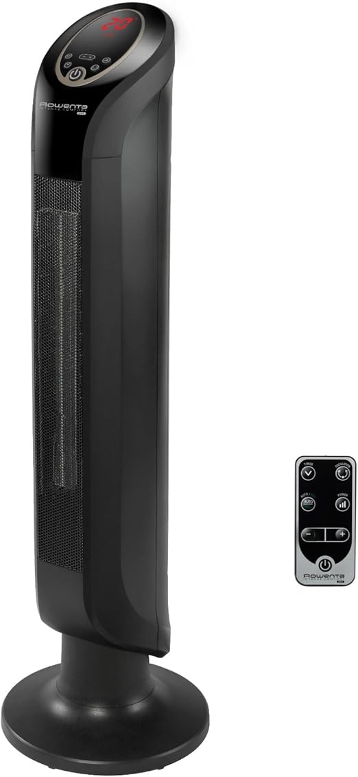 Rowenta Intense Comfort Hot - Calefactor bajo consumo cerámico de torre, silencioso, 3 potencias regulables hasta 2400 W, función Eco, función auto y manual, incluye mando a distancia, SO9420