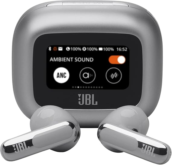JBL Live Flex 3 Auriculares inalámbricos de botón True Wireless con cancelación de ruido adaptable, hasta 50 horas de reproducción, Bluetooth, audio de alta resolución, plateado