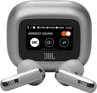 JBL Live Flex 3 Auriculares inalámbricos de botón True Wireless con cancelación de ruido adaptable, hasta 50 horas de reproducción, Bluetooth, audio de alta resolución, plateado