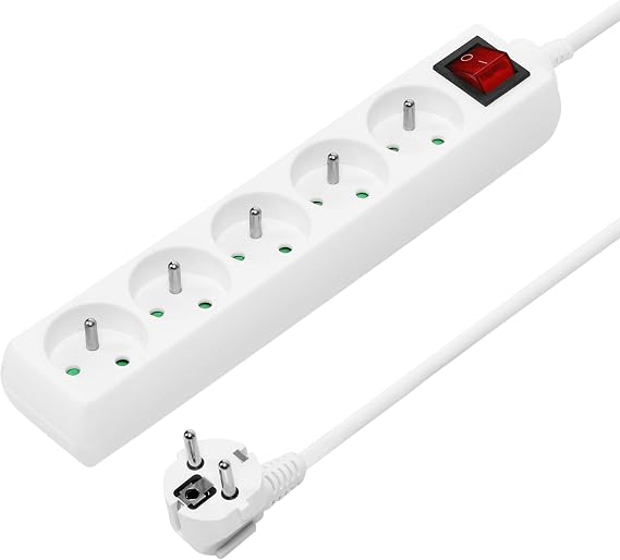 PremiumCord PP5K-07 base múltiple 7 m 5 salidas AC Blanco - Bases múltiples (7 m, 5 salidas AC, Tipo E / F, Blanco, 250 V, 10 A)