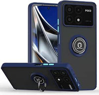 SEAHAI Funda para Xiaomi Poco F6 Pro 5G Estuche, Translúcida Escarchado Duro PC Carcasa Antigolpes TPU Bumper Silicona Cubierta con 360° Anillo Soporte de Metal, Azul Real