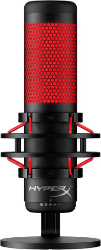 HyperX QuadCast - Micrófono de condensador USB, soporte de choque antivibración, cuatro patrones polares, filtro pop, control de gacia, para PC, PS4, PS5 y Mac, Negro y Rojo