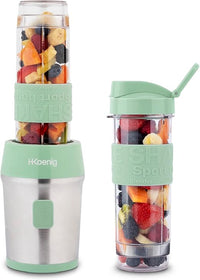 H.Koenig Mini batidora Smoothie maker Compacto 570mL SMOO18 Sin BPA Potente 300W, Batidora de Smoothie 2 Botellas Portátiles, 4 Cuchillas de Acero Inoxidable, verde pastel