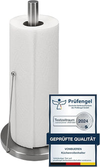 VonBueren Portarrollos de Papel Cocina de pie 32 x 15 cm | Acero Inoxidable | Porta Rollos de Papel Cocina Plateado | Soporte para Rollo de Papel Cocina | Portarrollos para Cocina | para encimera