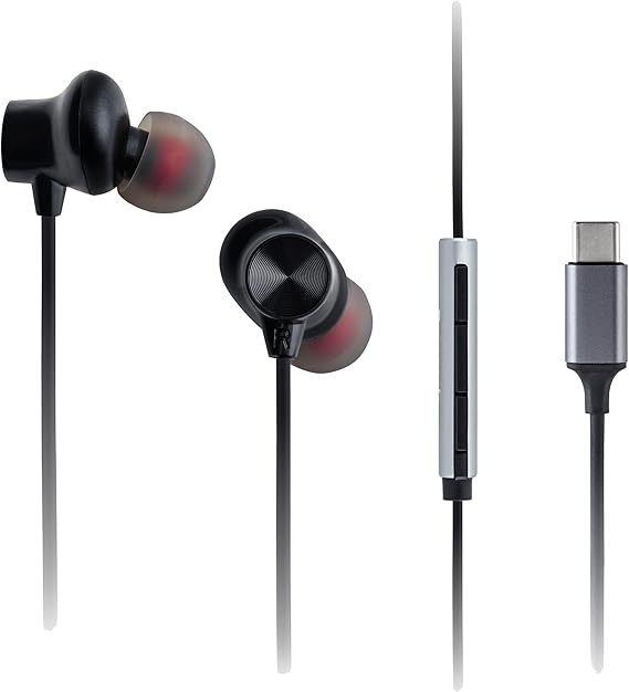 Panasonic RP-TCM225DEK Auricolari USB-C, Auricolari In-Ear, Cuffie con Cavo con Microfono e Telecomando Integrati, Bassi Potenti, Taglia Personalizzabile, Cavo da 1,2m, Nero
