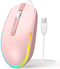 seenda Ratón con cable, ratón de ordenador con cable, 1600 DPI USB ratón con cable para ordenador portátil/PC/ordenador/Mac, color rosa