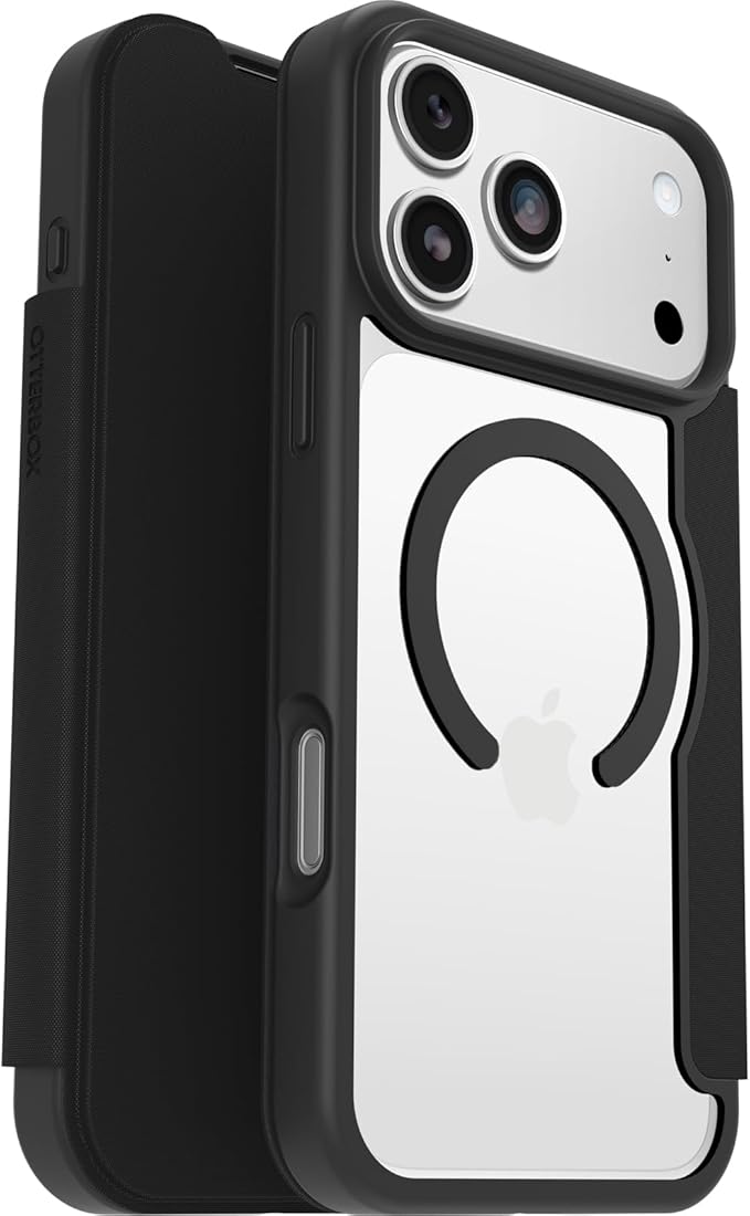 Otterbox React Series Folio MagSafe Funda para iPhone 17 Pro MAX, Resistente a Golpes y caídas, Soporte para Tarjetas,Testada según los Estándares Militares, Transparente/Negro