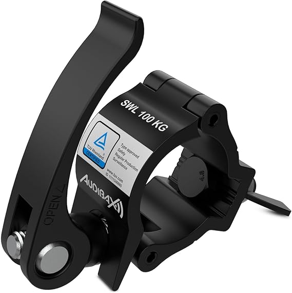 Audibax ACP-4851100BK - Garra para Truss con Diámetro 48-51mm - Gancho para Truss con una Carga Máxima de 100kg - Abrazadera para Luces de Escenario - Clamp para Fijación de Cabeza Móvil