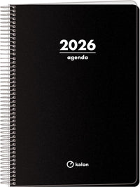 Q Kalon - Agenda 2026 - Día Página, Tamaño A5 (15x21 cm), Planificador Anual Multidioma (ESP, ING, FR y ALE), Cierre de Anillas, Tapa de Cartulina y Plástico Protector - Planner