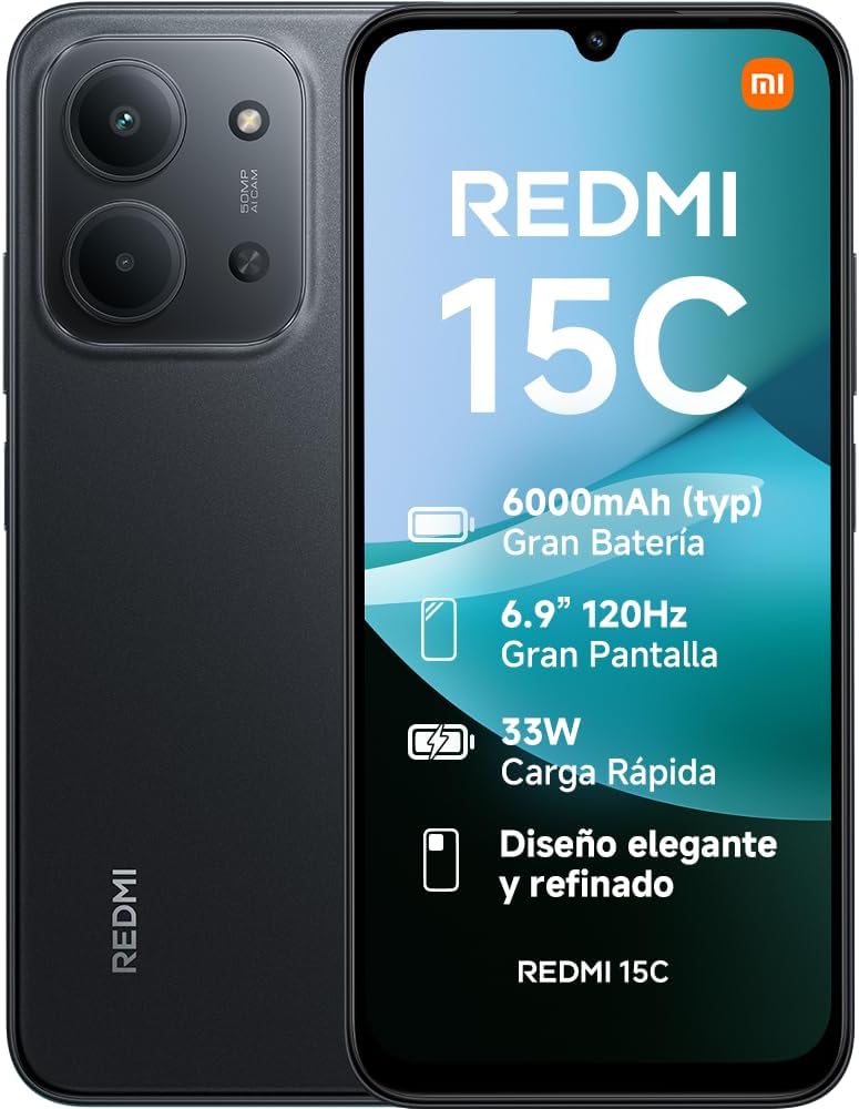 XIAOMI REDMI 15C Smartphone de 4+256GB Negro Pantalla de 6,9" 120 Hz