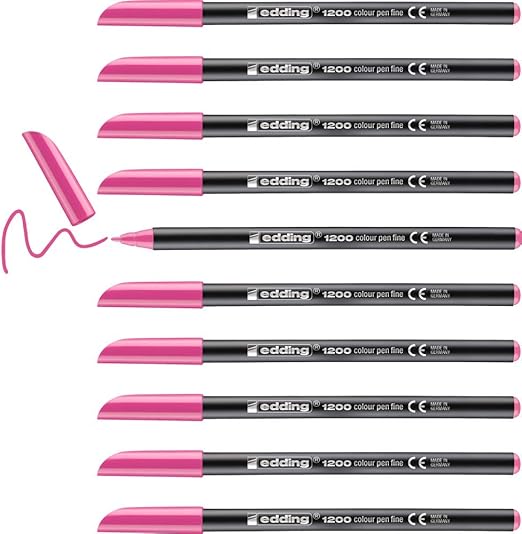 edding 1200 Fasermaler fein - pink - 10 Stifte - Rundspitze 1 mm - Filzstift zum Zeichnen und Schreiben - für Schule, Mandala