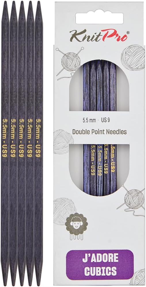 KnitPro J'Adore Cubics Juego de 5 agujas de tejer de doble punta - Agujas de madera para calcetines, sombreros, manoplas, tejido circular corto - 20 x 5,5 mm
