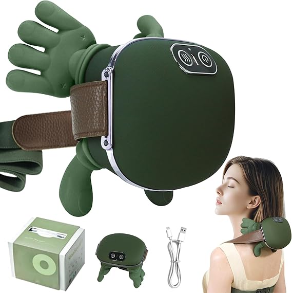 HIHOBDAY Masajeador de cuello y hombros, tejido profundo en forma de mano, amasado 4D con terapia de calor, dispositivo de masaje eléctrico portátil para aliviar el dolor
