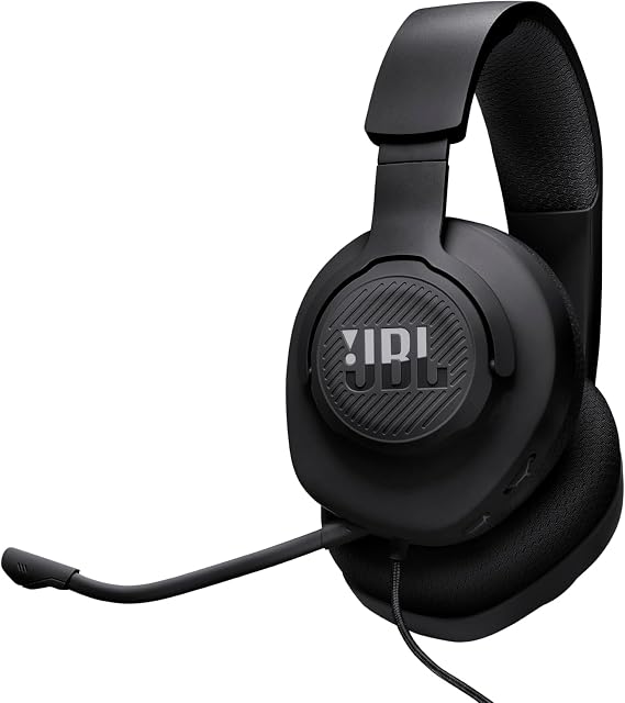 JBL Quantum 100M2 cascos circumaurales para gaming, JBL QuantumSOUND Signature, cable de audio de 3.5 mm, compatibles con múltiples plataformas, micrófono desmontable, función de silencio, negro