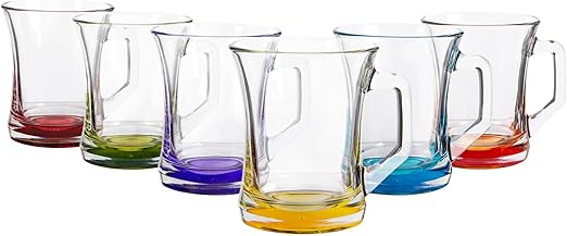 Lav - Juego de 6 tazas para bebidas calientes, base de color, té, café y café latte, capuchino, tazas de cristal (225 cc)