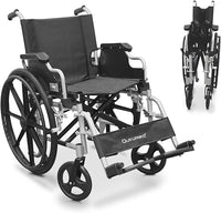 QUIRUMED Silla de ruedas de aluminio, Plegable, Asiento 48 cm, Reposabrazos abatibles y desmontables, Reposapiés abatibles, Frenos de mano, Para mayores, Para minusválidos