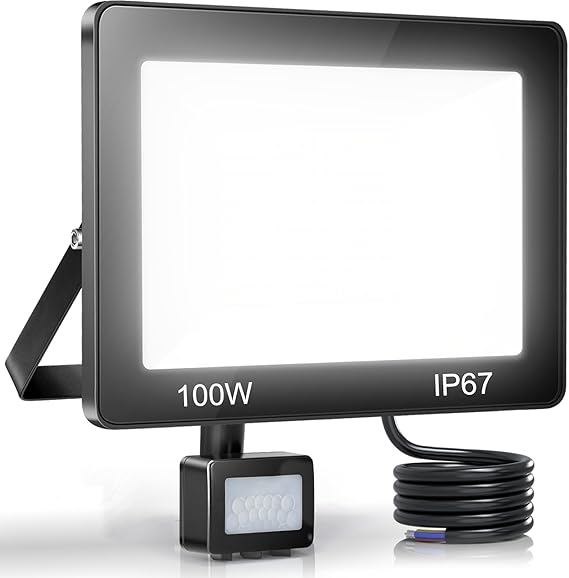 YIQIBRO Foco LED con Sensor de Movimiento 100W, 10000LM 6500K Luz con Sensor de Movimiento, IP67 Impermeable Focos Exterior, Luces LED para Jardin Terraza Garaje Entrada