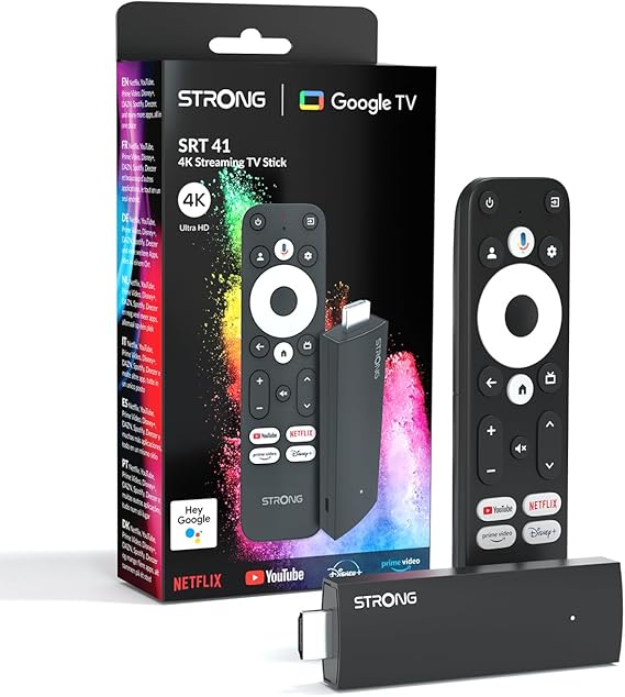 STRONG SRT41 | TV Stick | 4K UHD Stick | HDMI | Google TV | Google Play Store | Netflix | Prime Video | Disney+ | YouTube | Chromecast