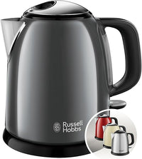 Russell Hobbs Hervidor Agua Eléctrico [1 l, mini, compacto, pequeño] Colours+ Grey (acero inoxidable, zona ebullición rápida, filtro antical extraíble, indicador nivel de agua, 2400 W, gris) 24993-70