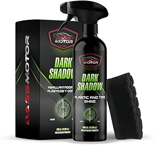 BassMotor Abrillantador de Plástico y Neumáticos Coche Moto Restaurador Gomas Viejas Recupera Brillo Interior y Exterior para Abrillantado en Casa - Dark Shadow 500ml + Esponja Premium