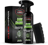 BassMotor Abrillantador de Plástico y Neumáticos Coche Moto Restaurador Gomas Viejas Recupera Brillo Interior y Exterior para Abrillantado en Casa - Dark Shadow 500ml + Esponja Premium
