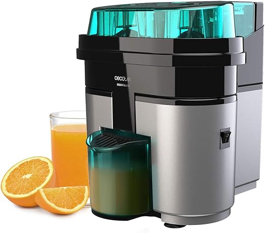 Cecotec Exprimidor Naranjas eléctrico EssentialVita Twice Black. 90 W, Doble Cabezal y Cortador, Filtro para Pulpa, Vaso 500ml, Piezas aptas para lavavajillas