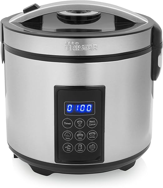 Tristar Arrocera Y Vaporera XL (2,2 L), Función Mantener Caliente 24 H, 7 Programas, Panel Digital, Temporizador, Para 8–10 Personas, Libre De BPA, Incl. Accesorios, Plata, RK-6138