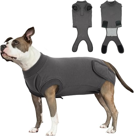 Hjumarayan BODY OP para Perro Castrado - Traje OP para Perro | Alternativa al Collar | Transpirable, Suave y Elástico | Previene Lamidos y Rascados | Para Macho y Hembra, Gris M