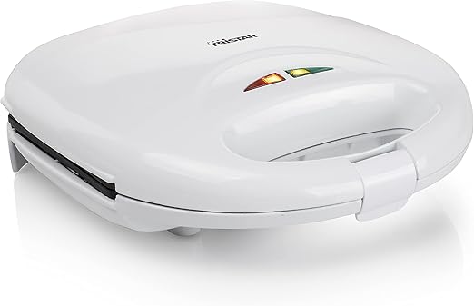 Tristar SA-3050 Sandwichera grill con placas de parrilla, tamaño compacto con compartimento para cable, potencia de 750 W, recubrimiento antiadherente, color Blanco